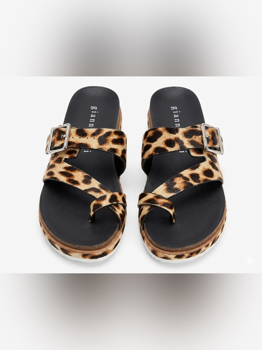 Gianni Bini Leopard Print Haircalf Sandals Slide Toe Ring Platform Womens Sz 7M
